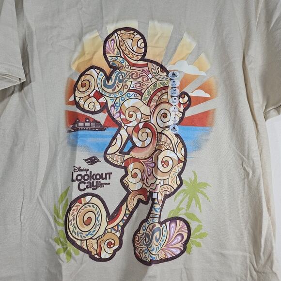 Disney Cruise Line LOOKOUT CAY Lighthouse Point MICKEY SWIRL Tan Shirt Medium - Picture 2 of 3